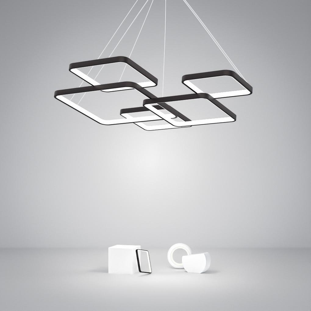 Modern LED Square Chandelier with Remote Control - Coffee Finish