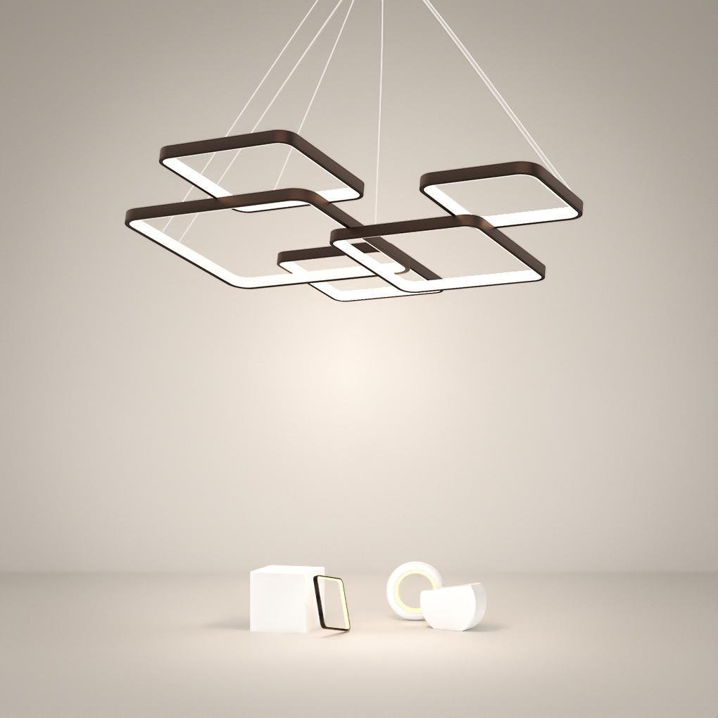 Modern LED Square Chandelier with Remote Control - Coffee Finish