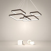 Modern LED Square Chandelier with Remote Control - Coffee Finish