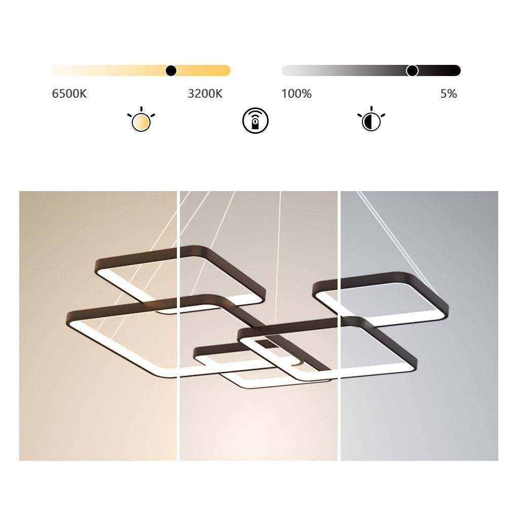 Modern LED Square Chandelier with Remote Control - Coffee Finish