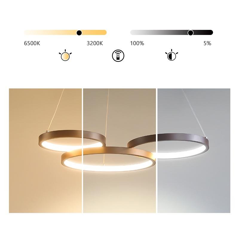 Three Ring Modern Chandelier with Dimmable LED & Remote Control