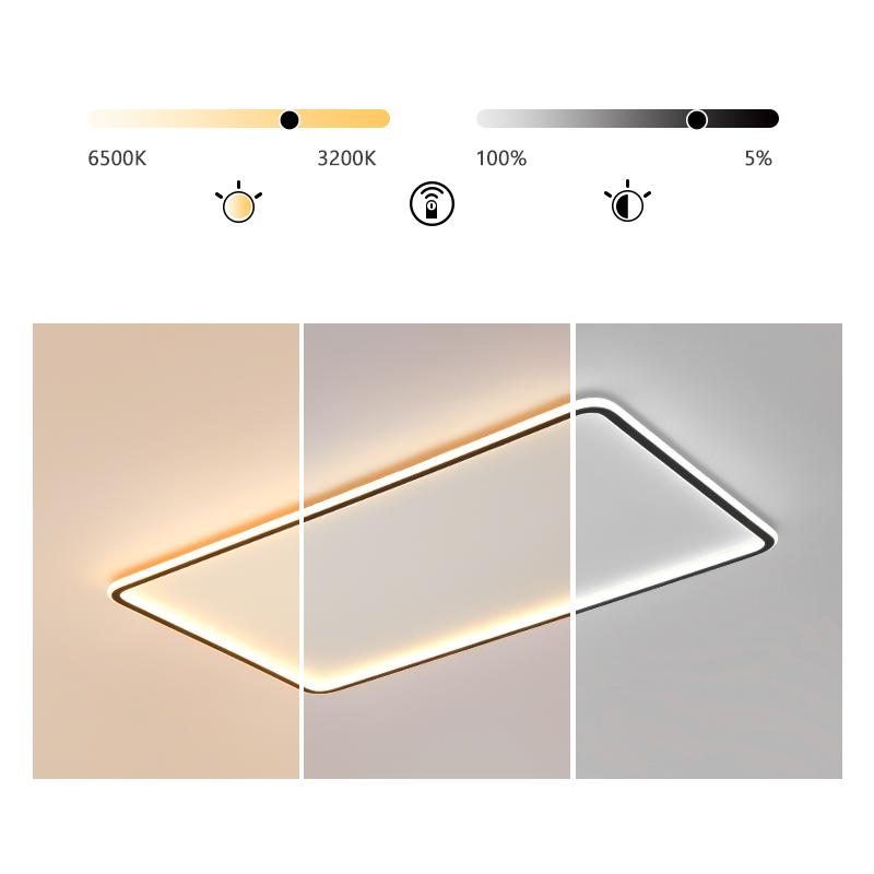 Modern Rectangular Flush Mount LED Ceiling Light with Remote Control