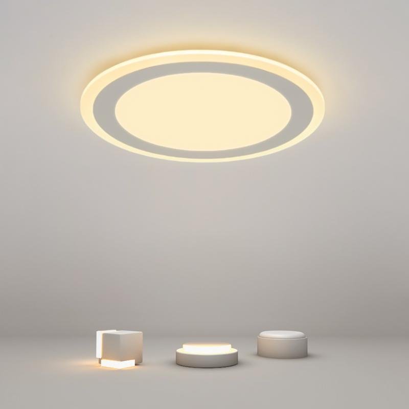 Modern Round Flush Mount Ceiling Light White Metal PMMA Shade
