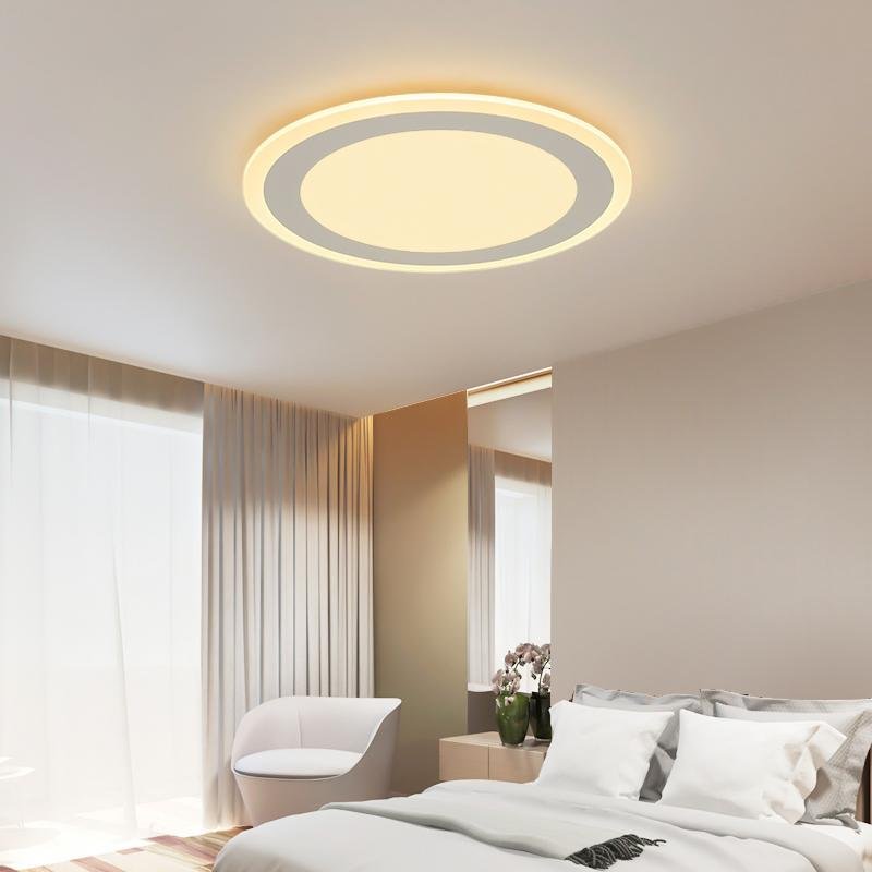 Modern Round Flush Mount Ceiling Light White Metal PMMA Shade