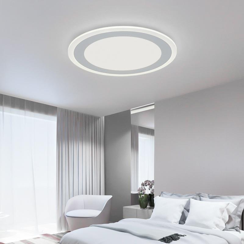 Modern Round Flush Mount Ceiling Light White Metal PMMA Shade