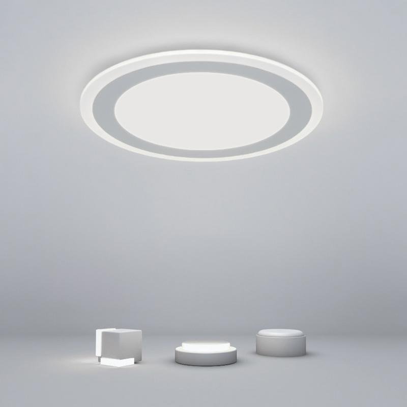 Modern Round Flush Mount Ceiling Light White Metal PMMA Shade
