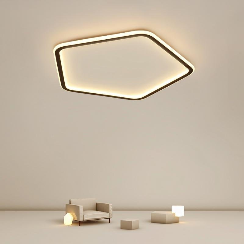 Modern Hexagon Flush Mount Ceiling Light Black Iron PMMA Shade