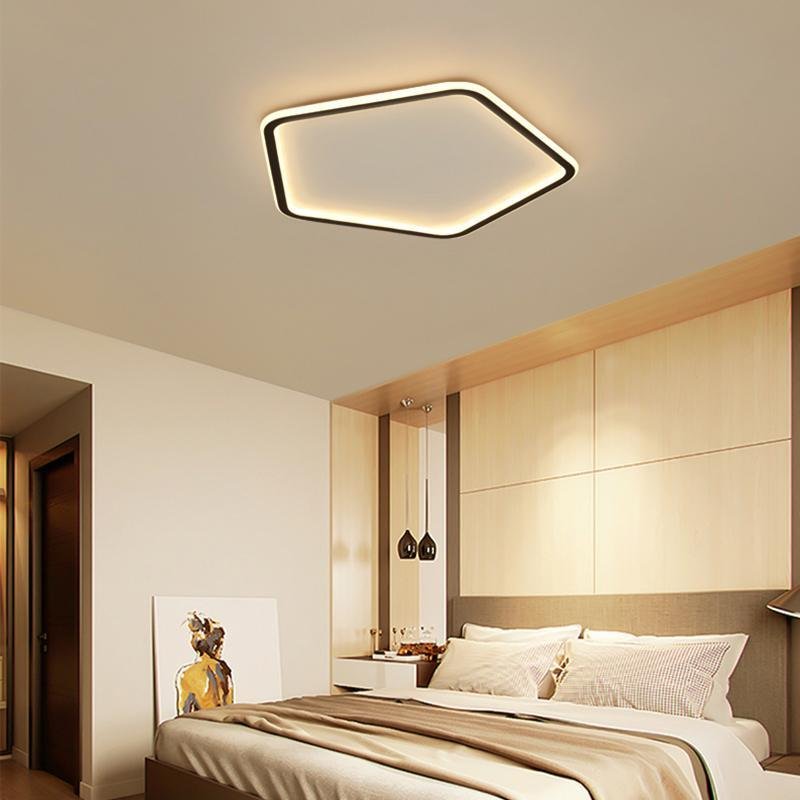 Modern Hexagon Flush Mount Ceiling Light Black Iron PMMA Shade
