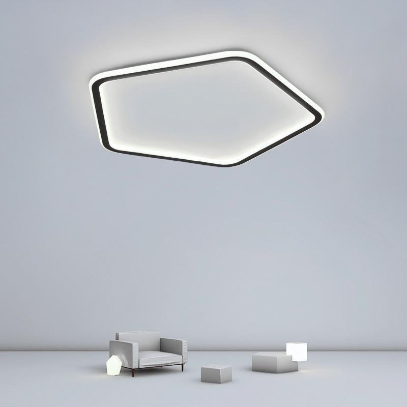 Modern Hexagon Flush Mount Ceiling Light Black Iron PMMA Shade