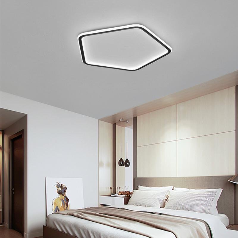 Modern Hexagon Flush Mount Ceiling Light Black Iron PMMA Shade