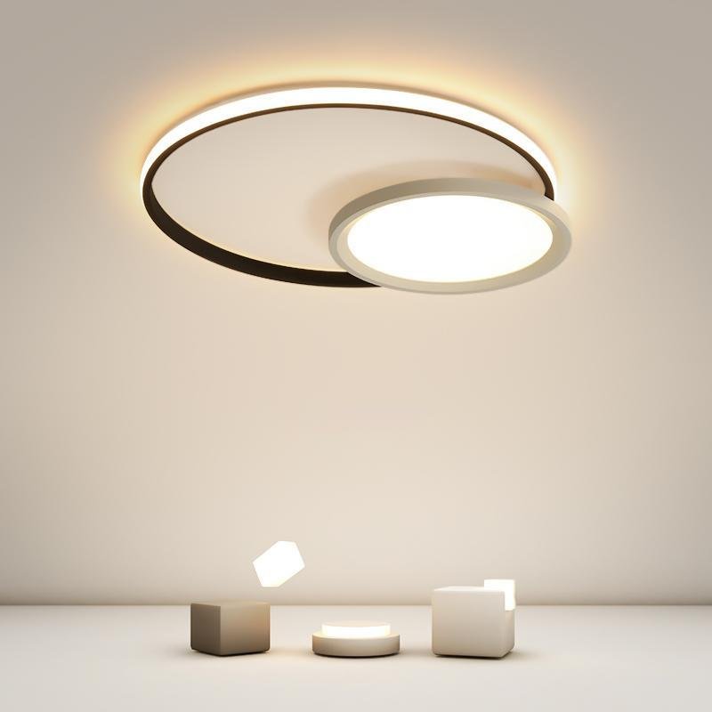 Overlap Round Black Flush Mount LED Ceiling Light with Remote Dimming