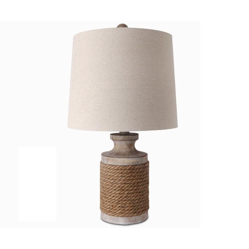 Rustic Stone Table Lamp with Rope Wrap & Oatmeal Fabric Shade