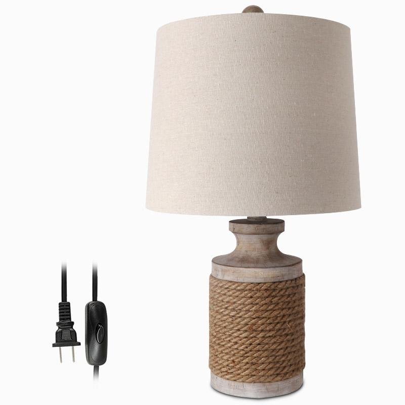 Rustic Stone Table Lamp with Rope Wrap & Oatmeal Fabric Shade