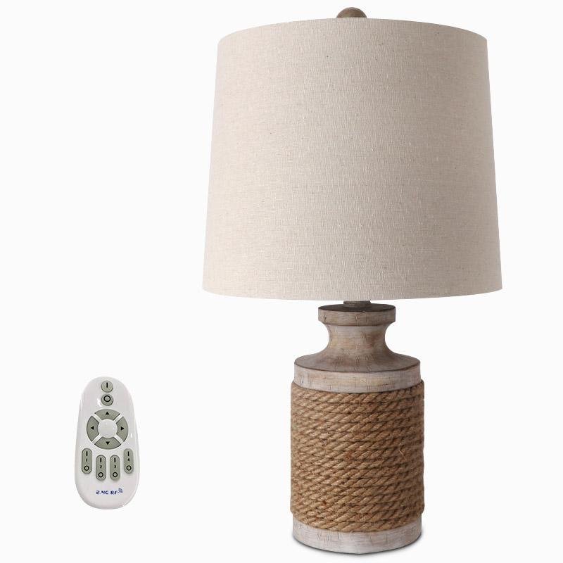 Rustic Stone Table Lamp with Rope Wrap & Oatmeal Fabric Shade
