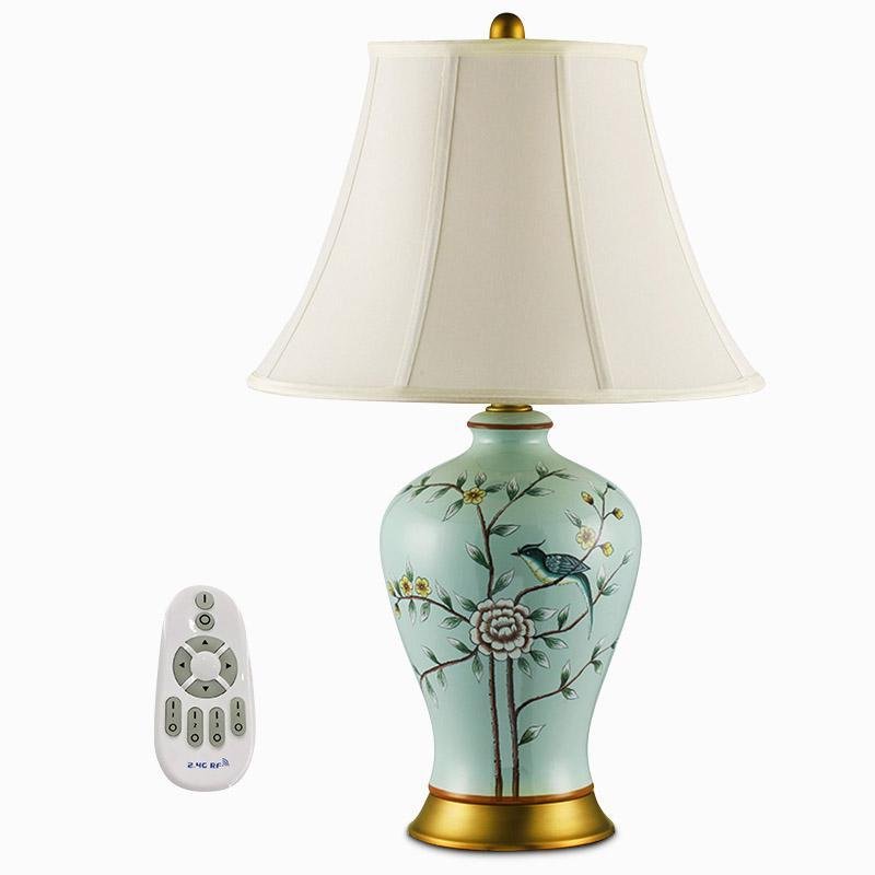 23" Asian Porcelain Table Lamp with Birds & Branches Design