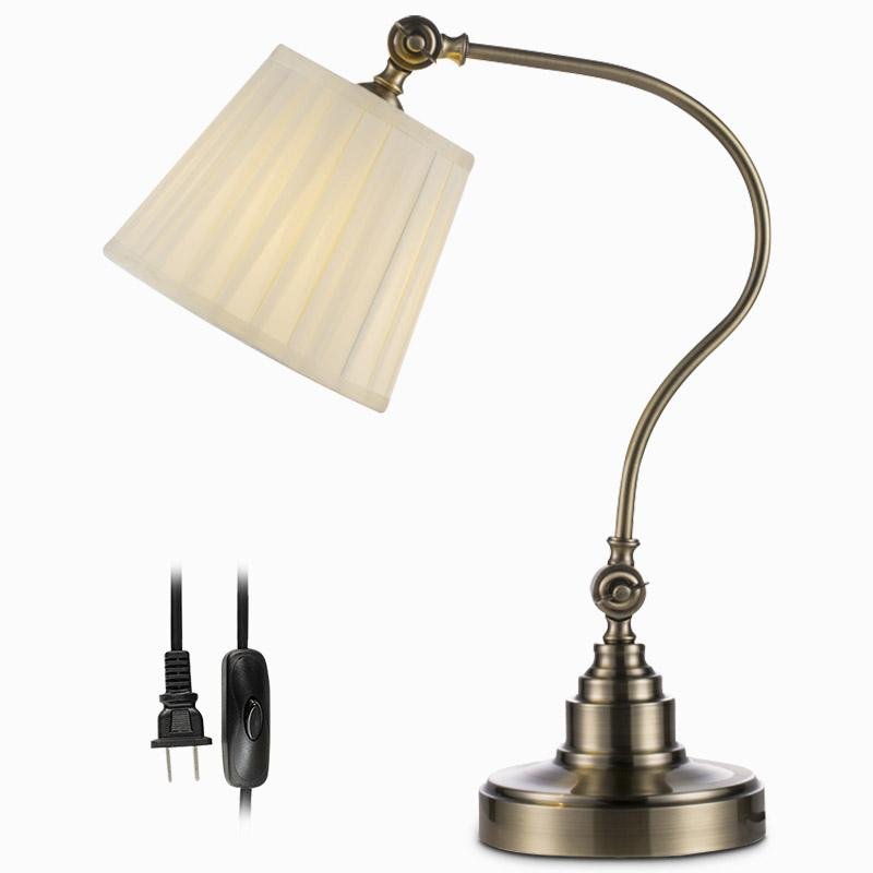 Industrial Arched Metal Desk Lamp with Linen Shade