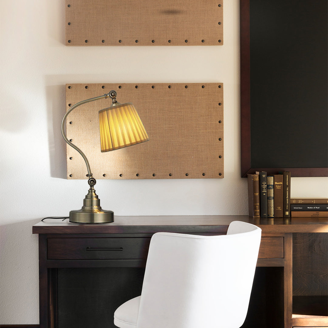 Industrial Arched Metal Desk Lamp with Linen Shade