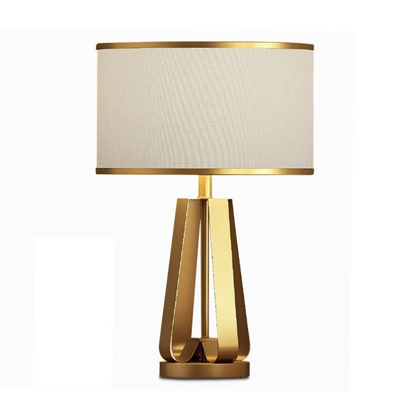 22" Geometric Table Lamp with Brass Frame and Golden Drum Shade