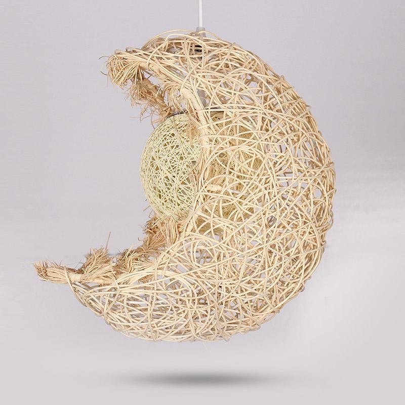 Moon Shaped Wicker Rattan Pendant Light Farmhouse Ceiling Fixture