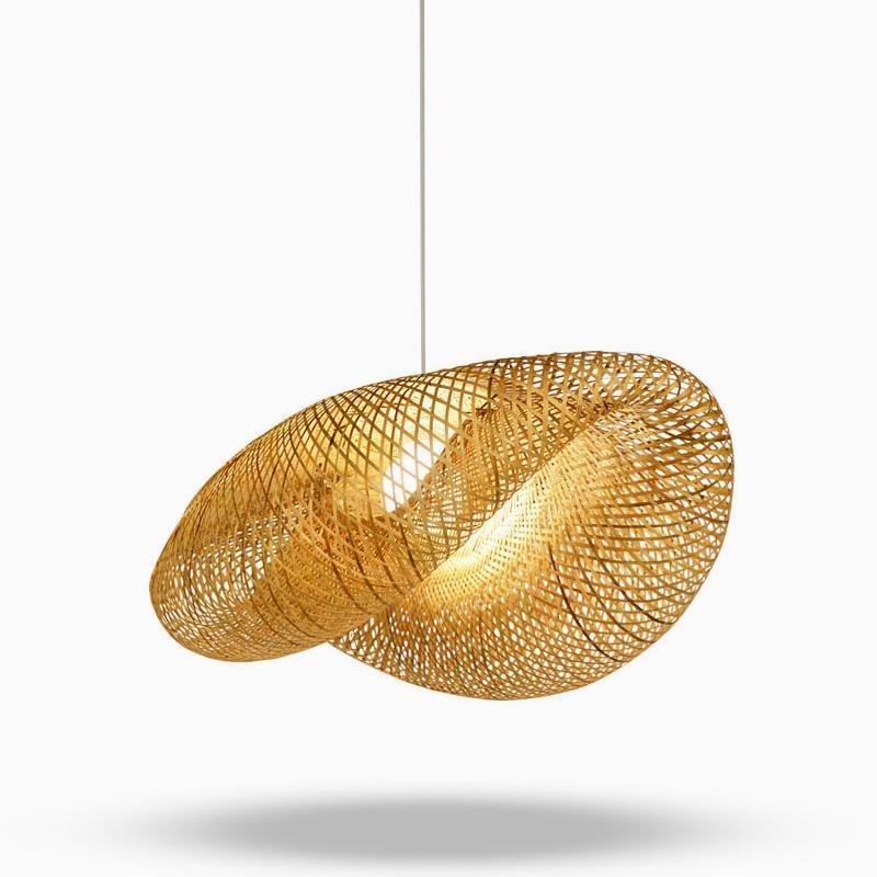 24" Modern Farmhouse Curved Bamboo Pendant Light