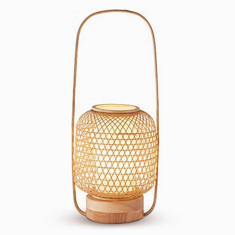 Woven Bamboo LED Table Lamp with USB Port & Portable Handle