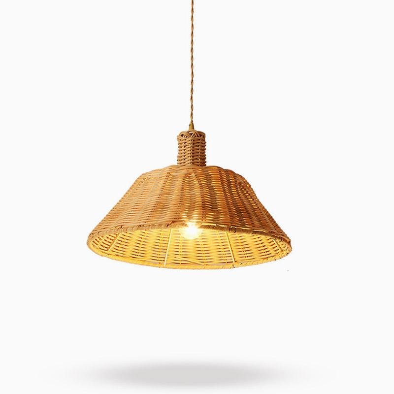 Wide Bell Bamboo Pendant Light Farmhouse Ceiling Lamp