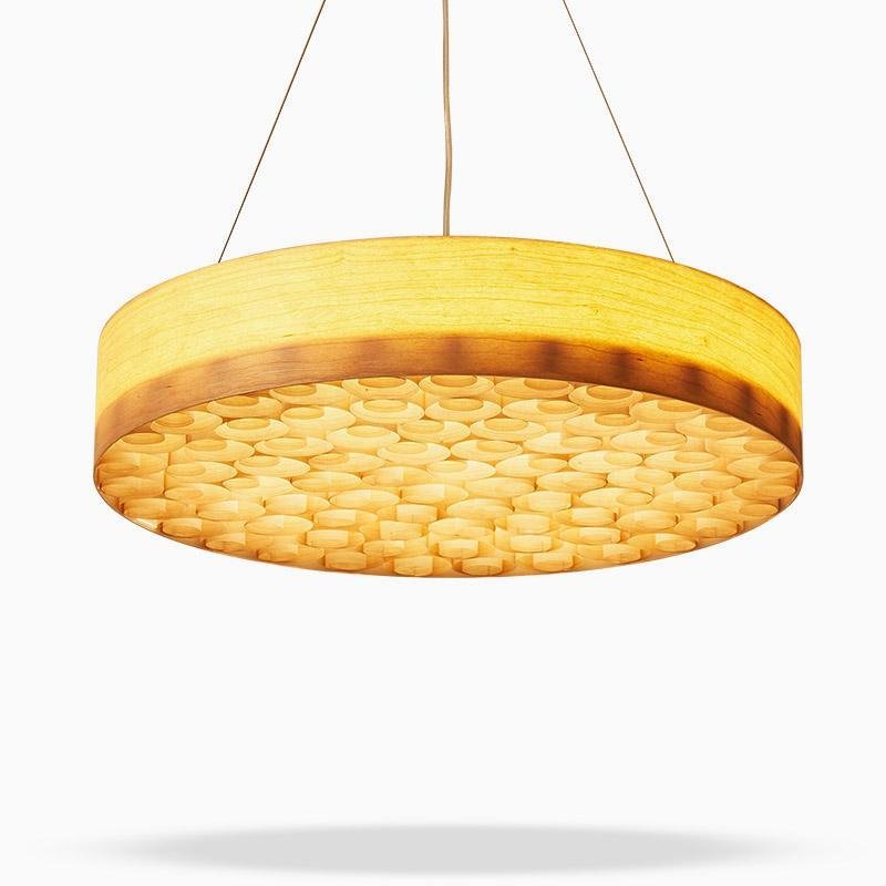 24" Drum Pendant Light Wood Farmhouse Ceiling Lighting