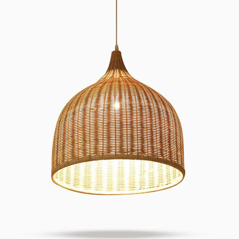 Rustic Bell Rattan Pendant Light - Farmhouse Woven Ceiling Lamp