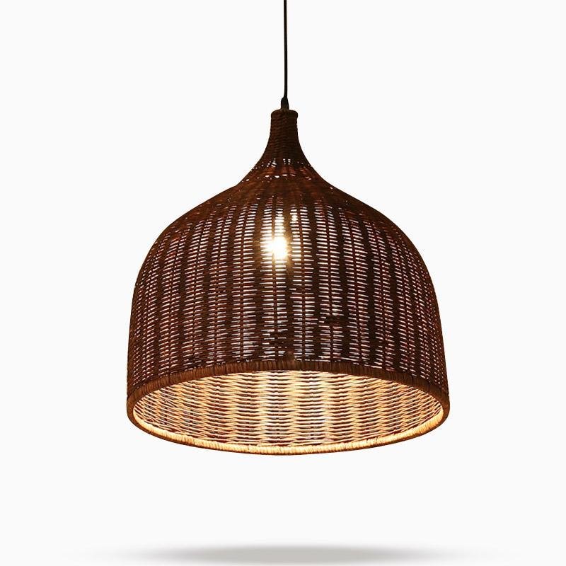 Rustic Bell Rattan Pendant Light - Farmhouse Woven Ceiling Lamp