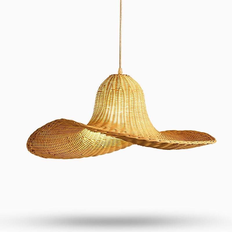 Rustic Hat Shaped Rattan Pendant Light 16/20/24 Inch Dining Room