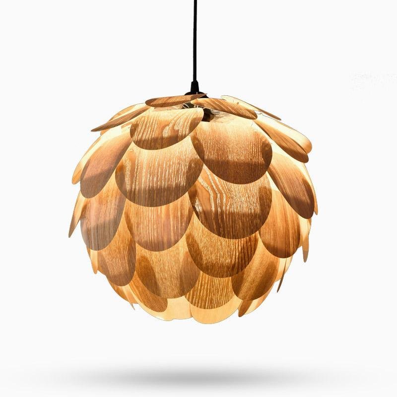 15" Rustic Pineapple Wood Pendant Light | Ashwood Farmhouse Design