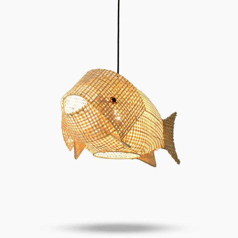 26" Fish-Shaped Bamboo Pendant Light - Farmhouse Rustic Design