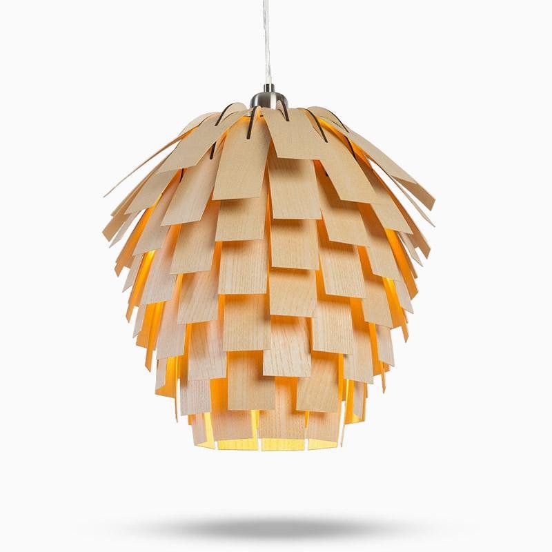 16" Artichoke Wood Pendant Light - Rustic Farmhouse Ceiling Fixture