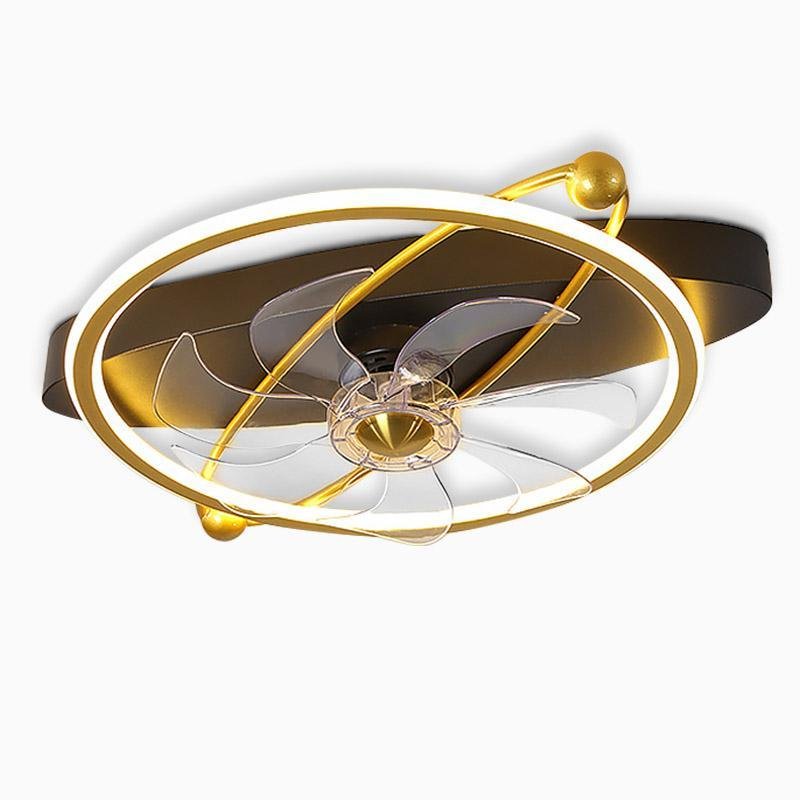 Gold Industrial Flush Mount LED Ceiling Fan with Remote Control