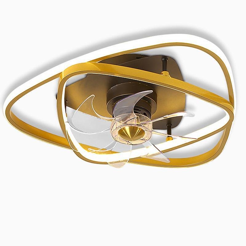 Gold Industrial Flush Mount LED Ceiling Fan with Remote Control