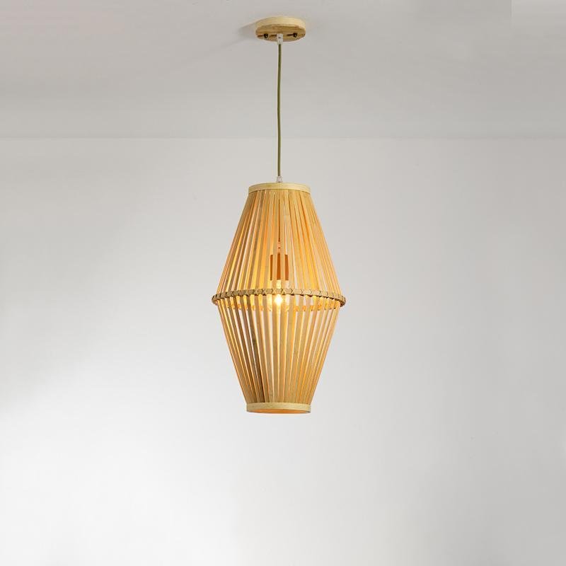 Bamboo Farmhouse Pendant Light - Diamond Open Weave Design