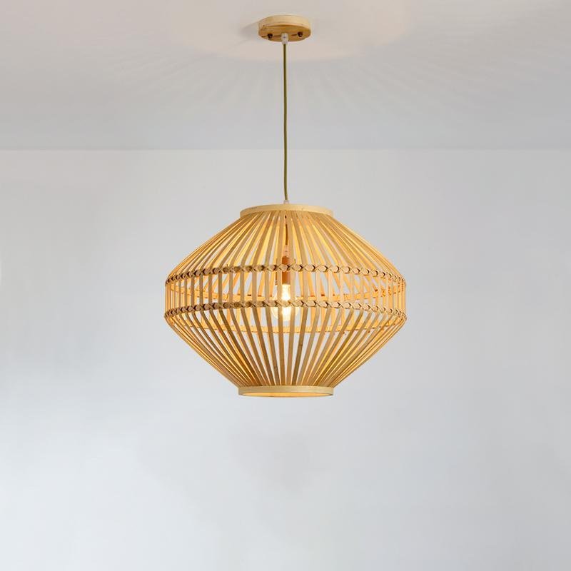 Bamboo Farmhouse Pendant Light - Diamond Open Weave Design