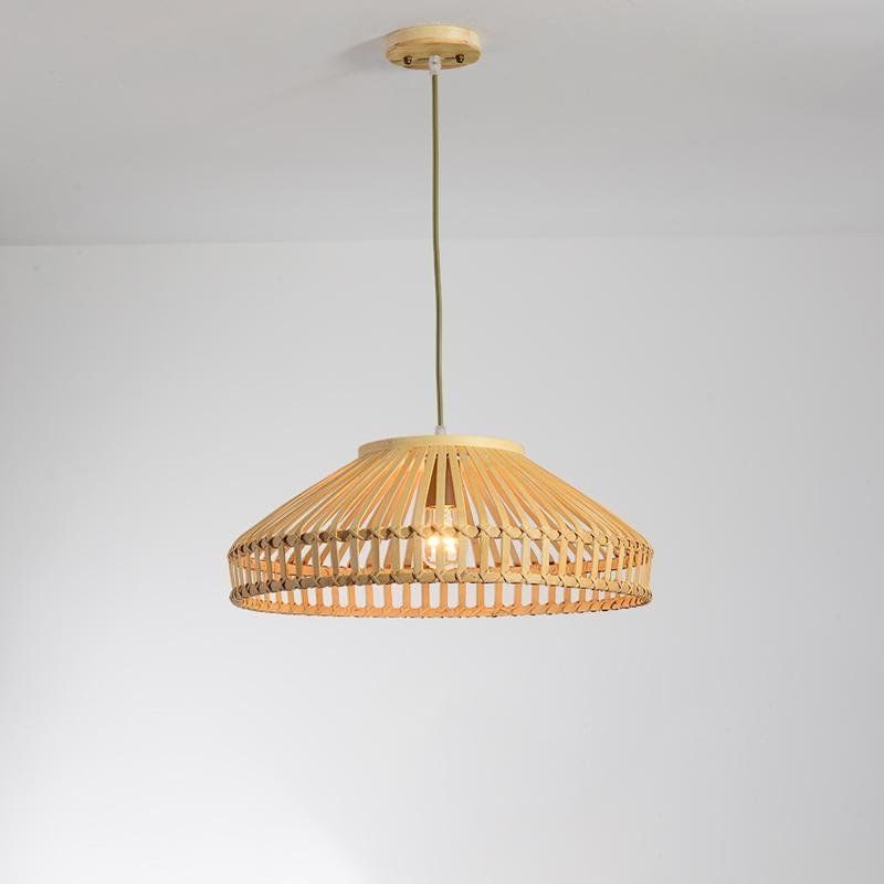 Bamboo Farmhouse Pendant Light - Diamond Open Weave Design