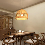 Bamboo Dome Pendant Light with Open Weave Design