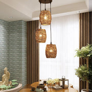 3-Piece Wicker Pendant Light Set - Farmhouse Rustic Burlywood