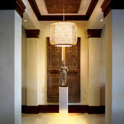 Cylindrical Bamboo Pendant Light - Modern Farmhouse Entryway Lighting