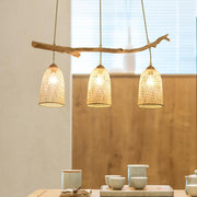 Bamboo Triple Pendant Chandelier with Branch Detail