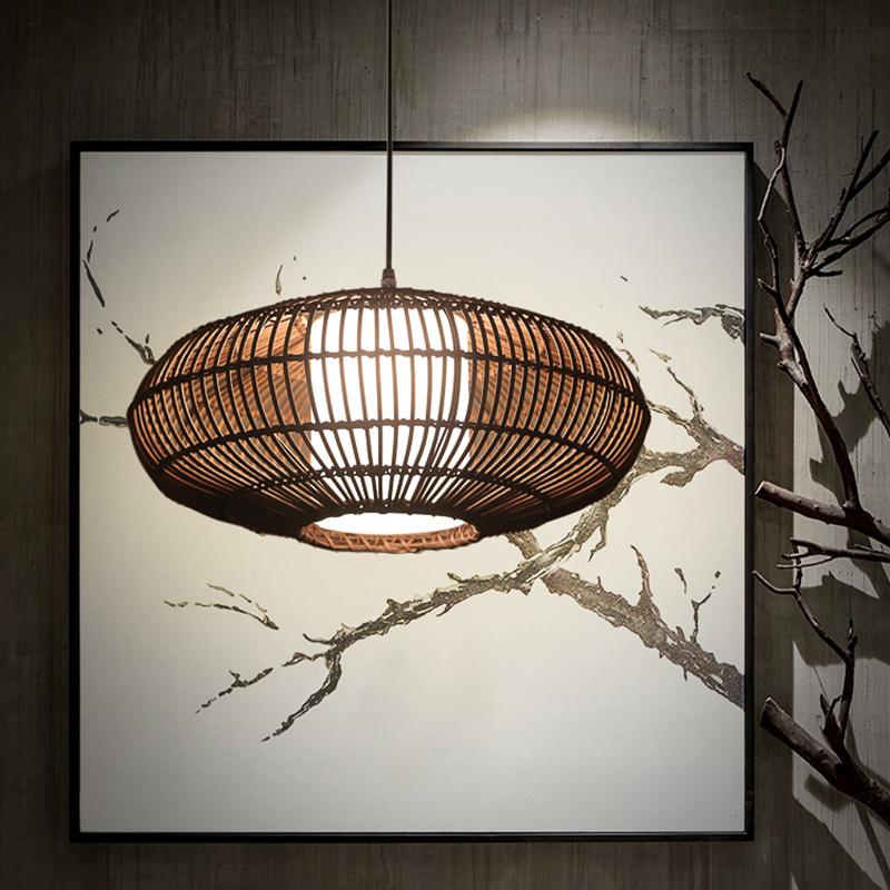 Circular Bamboo Pendant Light Farmhouse Kitchen Dining