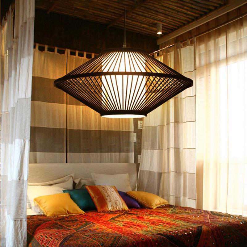 Black Bamboo Farmhouse Pendant Light - Pyramid Ceiling Fixture