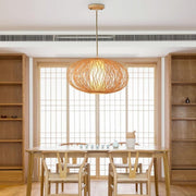 Oval Bamboo Woven Pendant Light - Natural Rattan Globe Design