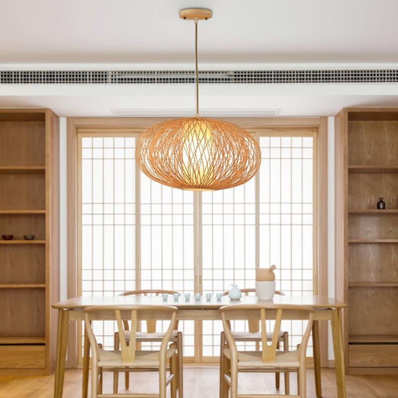 Oval Bamboo Woven Pendant Light - Natural Rattan Globe Design