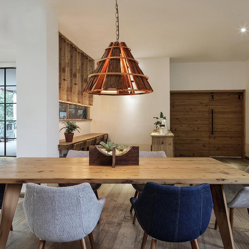 Rustic Wood Pendant Light with Natural Bark Texture