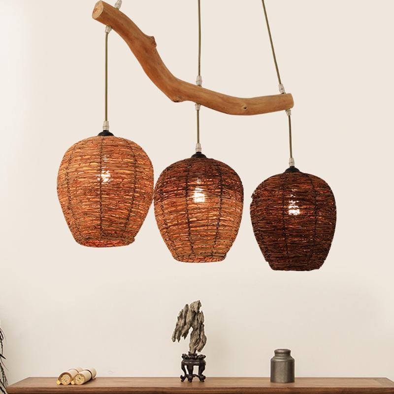 Beehive Wicker Pendant Light - Rustic Farmhouse Ceiling Fixture
