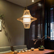 Farmhouse Bamboo Pendant Light - Two Cone Natural Wood Ceiling Lamp