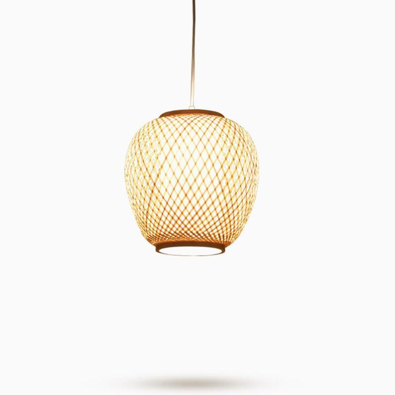 Farmhouse Dome Bamboo Pendant Light - Curvy Oval Design